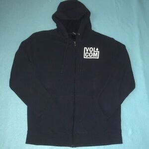 VOLCOM zip up hoodie, front pockets long sleeve dark navy blue size L